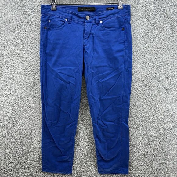 Calvin Klein Jeans Women's 8 Royal Blue Dark Wash Skinny Crop Jeans Embroidered‎ - Picture 1 of 8